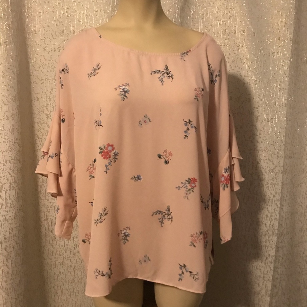 Vince Camuto Floral Ruffle Sleeve Blouse, XL